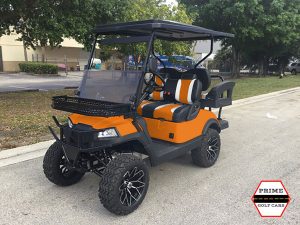 Orange Aluma 4 Passenger Lifted Golf Cart dallas golf cart rental, golf cart rentals